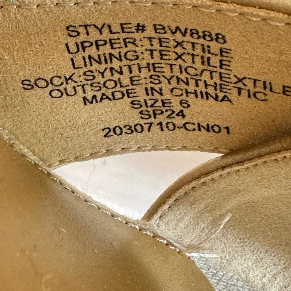 J.Crew Espadrille Block Heel Sandals Beige Gold Linen BW888 Womens 6
